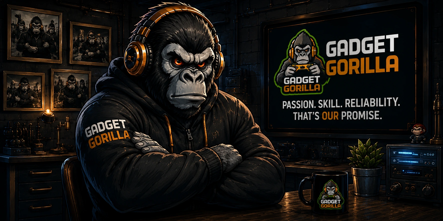 Gadget Gorilla with arms crossed