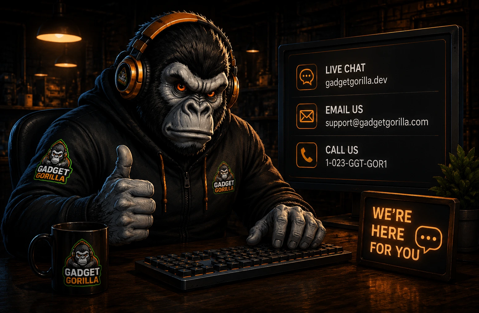 Gadget Gorilla giving thumbs up for and enquiry