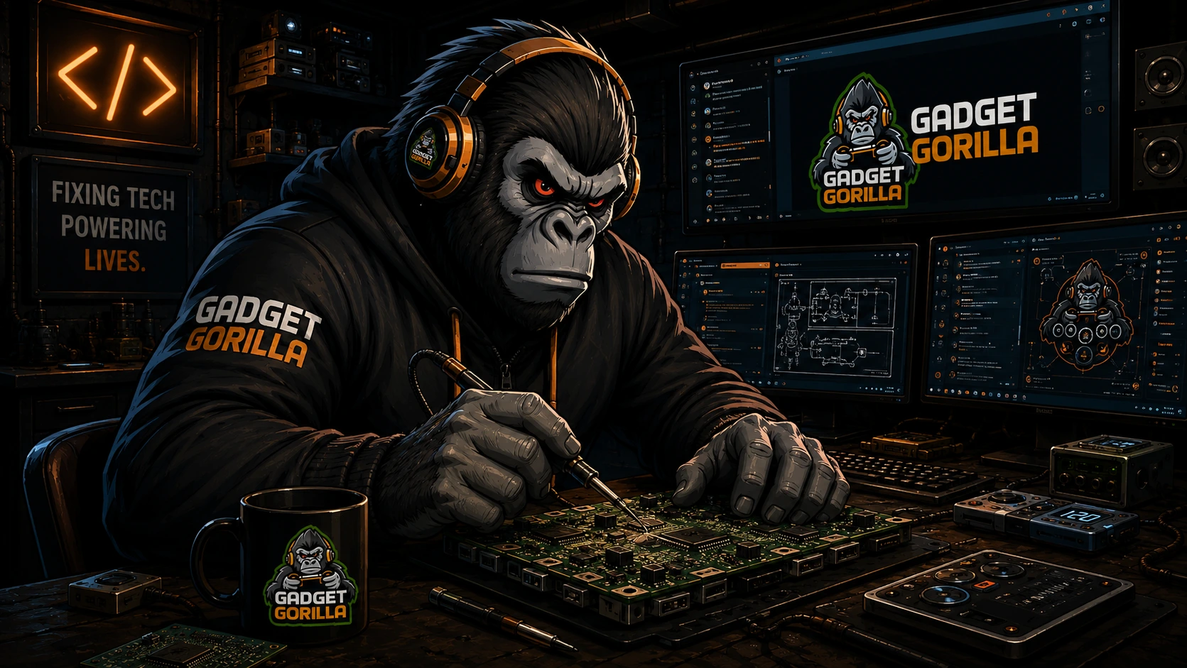 gadget Gorilla repairing a pcb
